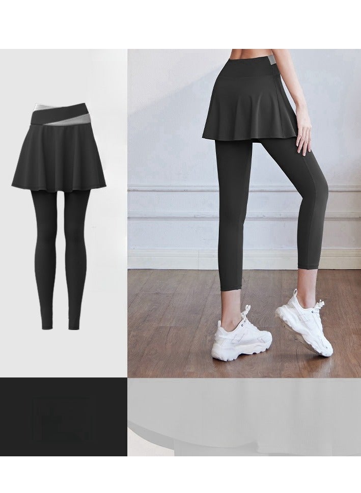 Color Blocked High Waisted Tight Fitting Anti Glare Fake Two-Piece Yoga Pants  - Image 1