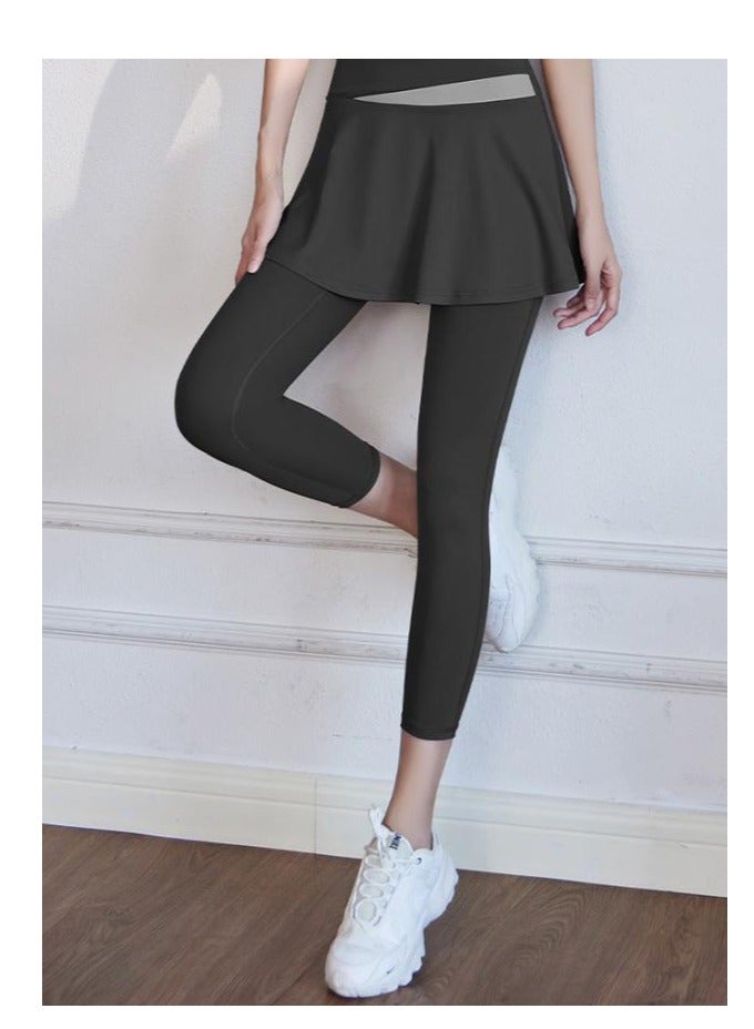 Color Blocked High Waisted Tight Fitting Anti Glare Fake Two-Piece Yoga Pants  - Image 2