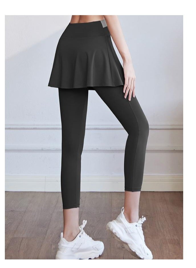 Color Blocked High Waisted Tight Fitting Anti Glare Fake Two-Piece Yoga Pants  - Image 3