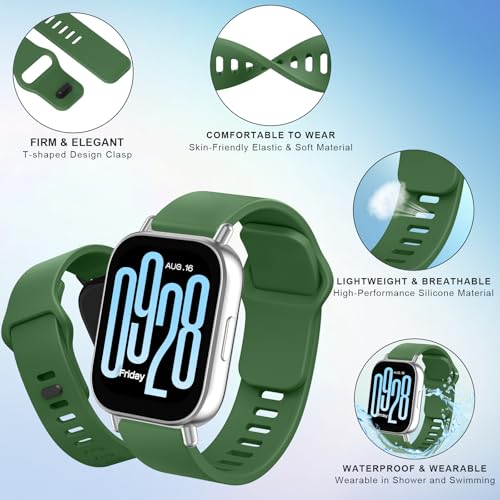 Tobfit Solicone Strap Compatible with Redmi Watch 5 Active, Sport Waterproof Replacement Strap for Redmi Watch 5 Lite/Active band,Dark Green - Image 3