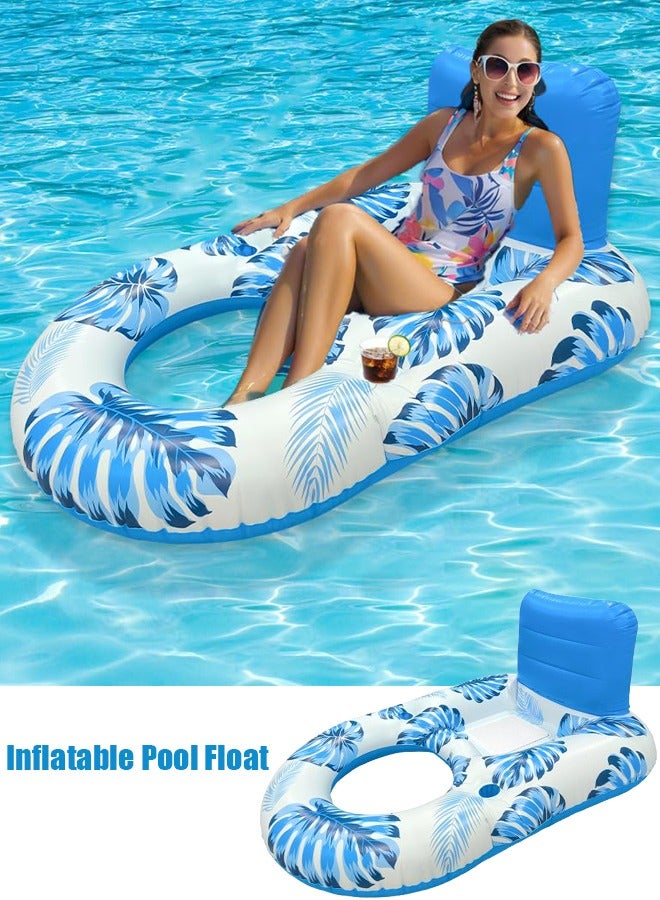 VUCATIN Pool Floats for Adults Large Inflatable Pool Lounger Pool Floats Chairs Tanning Bed for Swimming Pool Party with Cup Holders Backtest Foodrest (Blue-C) - Image 1