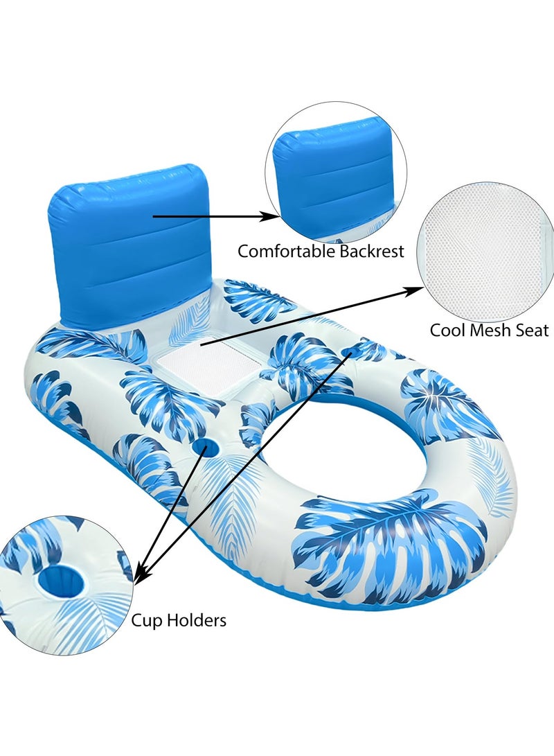 VUCATIN Pool Floats for Adults Large Inflatable Pool Lounger Pool Floats Chairs Tanning Bed for Swimming Pool Party with Cup Holders Backtest Foodrest (Blue-C) - Image 4