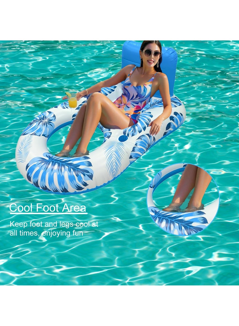VUCATIN Pool Floats for Adults Large Inflatable Pool Lounger Pool Floats Chairs Tanning Bed for Swimming Pool Party with Cup Holders Backtest Foodrest (Blue-C) - Image 3