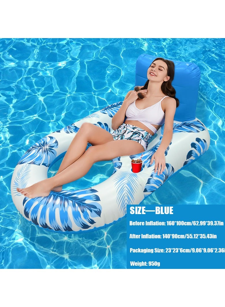 VUCATIN Pool Floats for Adults Large Inflatable Pool Lounger Pool Floats Chairs Tanning Bed for Swimming Pool Party with Cup Holders Backtest Foodrest (Blue-C) - Image 5