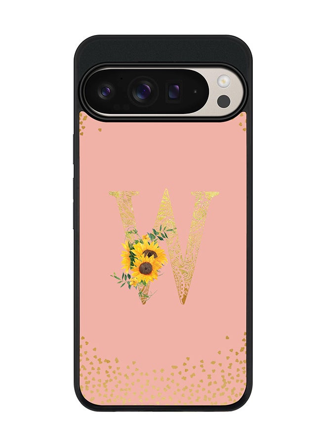 Stylizedd For Google Pixel 9 Pro XL Case,Slim fit Camera Protection, Shockproof Thin Phone cover - Custom Floral Monogram - W (Rose Pink )  - Image 1