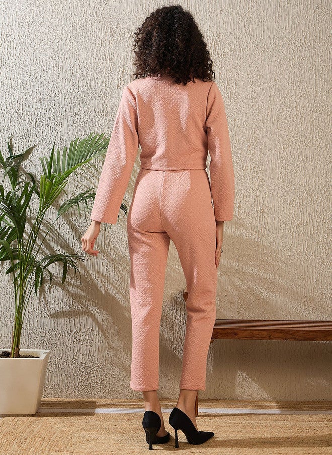 StyleStone معطف بياقة شال بتصميم ذاتي من ستايل ستون مع بنطلونات متناسقة باللون الوردي - Image 4