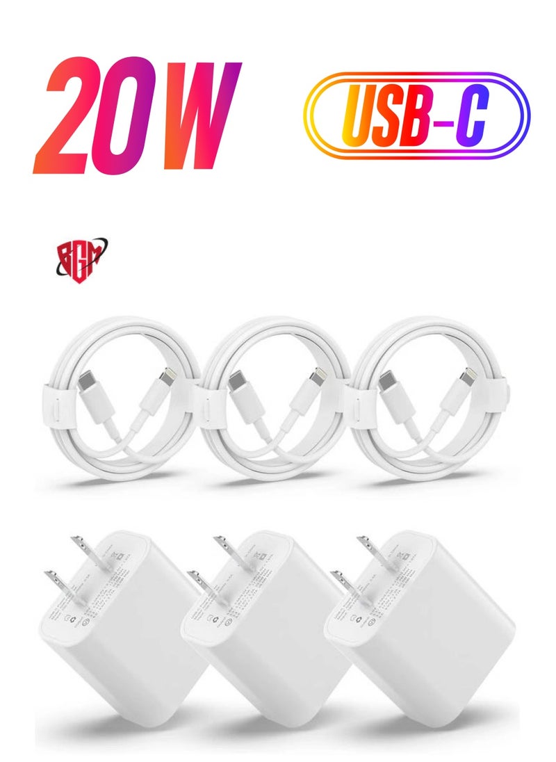 BGM - USB C Charger iPhone Charger Fast ChargingMFi Certified‘3Pack 20W Type C Wall Charger Block with 6FT Long USB C to Lightning Cable Compatible for iPhone 14Pro/13 Pro/12/12 Pro Max/11/XS Max/XS/XR/X/8 - Image 1