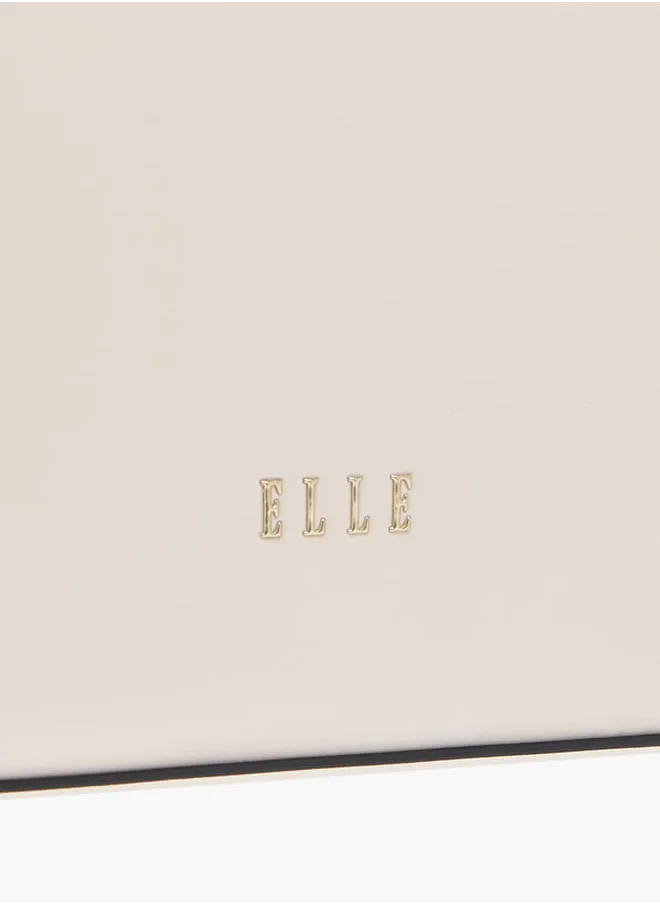 ELLE Monogram Embroidered Satchel Bag with Detachable Strap and Flap Closure