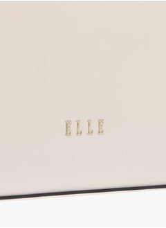 ELLE Monogram Embroidered Satchel Bag with Detachable Strap and Flap Closure  - Image 5