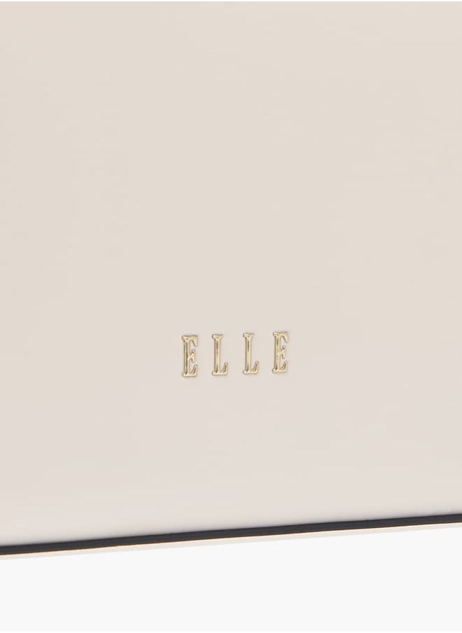 ELLE - Monogram Embroidered Satchel Bag with Detachable Strap and Flap Closure - Image 1