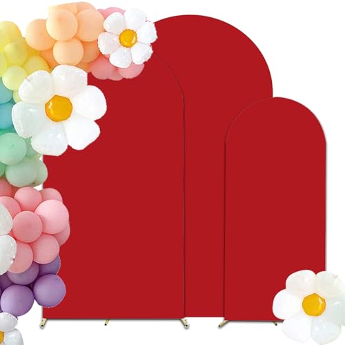 HAINARverS Set of 3 Wedding Arch Cover 6FT,6.6FT,7.2FT Spandex Fitted Stretchy Arch Stand Covers,2 Sided Round Top Chiara Backdrop Cover for Birthday Party Banquet Baby Shower Arch Decoration(Red) - Image 1