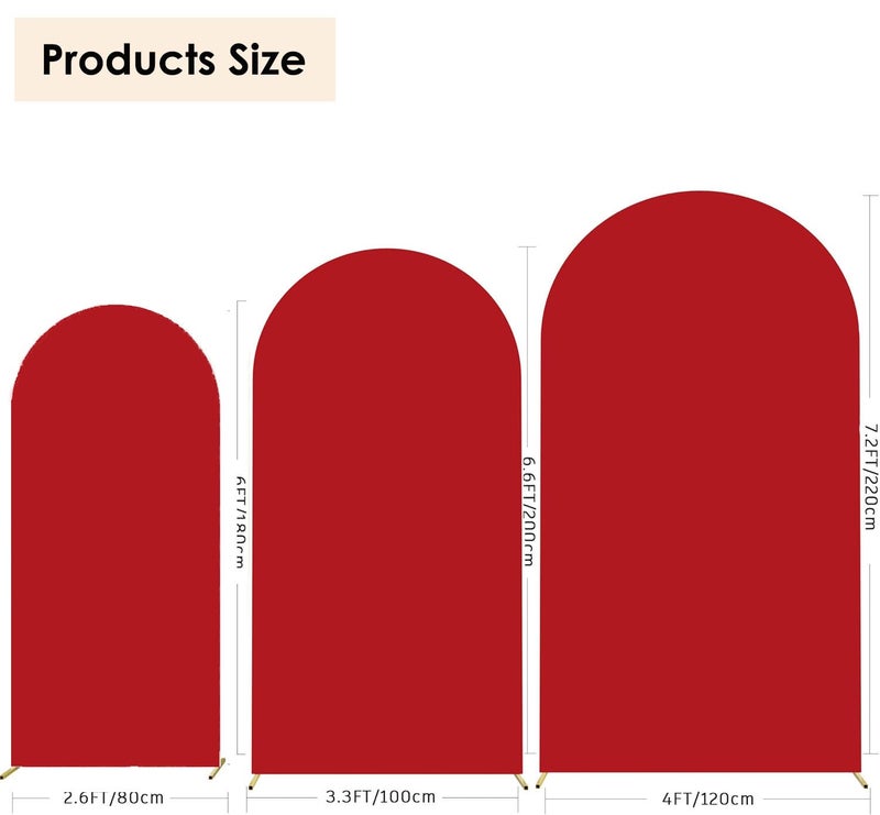 HAINARverS Set of 3 Wedding Arch Cover 6FT,6.6FT,7.2FT Spandex Fitted Stretchy Arch Stand Covers,2 Sided Round Top Chiara Backdrop Cover for Birthday Party Banquet Baby Shower Arch Decoration(Red) - Image 3