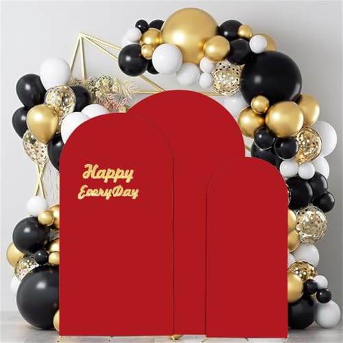 HAINARverS Set of 3 Wedding Arch Cover 6FT,6.6FT,7.2FT Spandex Fitted Stretchy Arch Stand Covers,2 Sided Round Top Chiara Backdrop Cover for Birthday Party Banquet Baby Shower Arch Decoration(Red) - Image 2
