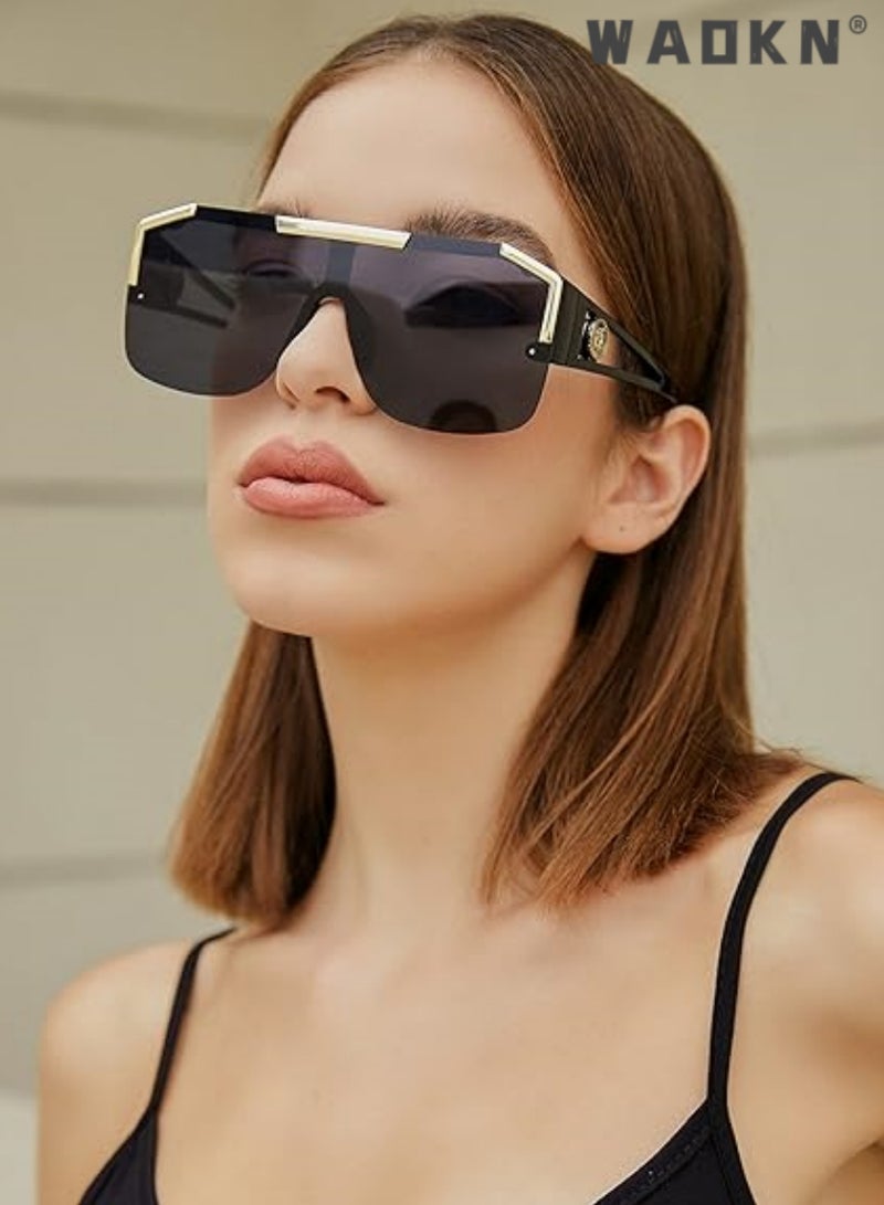 WAOKN Polarized Sunglasses for Women Men, Square Flat Top Shield Sunglasses One Piece Frameless Stylish Women Men UV400 Protection Driving, Fishing, Outdoor Travel Daily Use Etc - Image 5