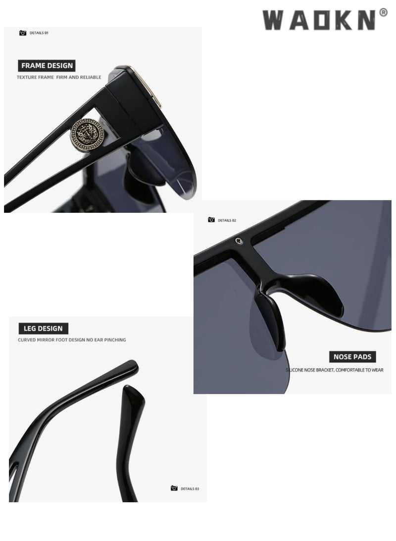WAOKN Polarized Sunglasses for Women Men, Square Flat Top Shield Sunglasses One Piece Frameless Stylish Women Men UV400 Protection Driving, Fishing, Outdoor Travel Daily Use Etc - Image 2