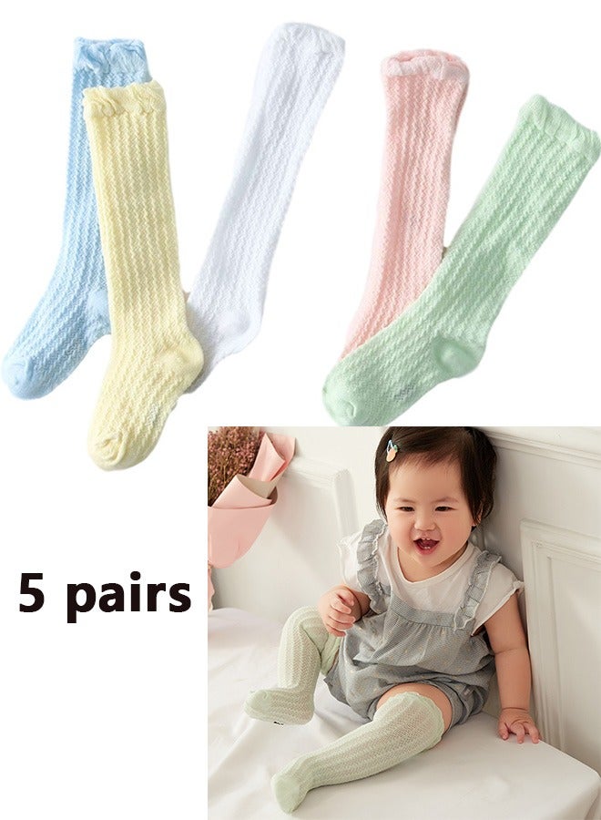 Geustos Newborn Baby Girls Boys Cotton Knee High Socks Summer Anti-mosquito Stockings 5 pairs - Image 1