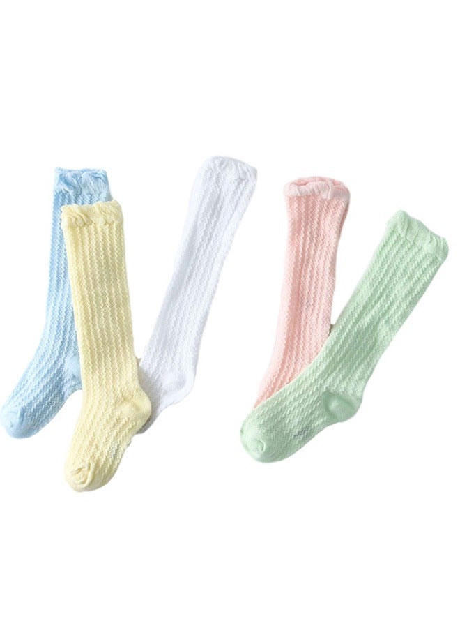 Geustos Newborn Baby Girls Boys Cotton Knee High Socks Summer Anti-mosquito Stockings 5 pairs - Image 3