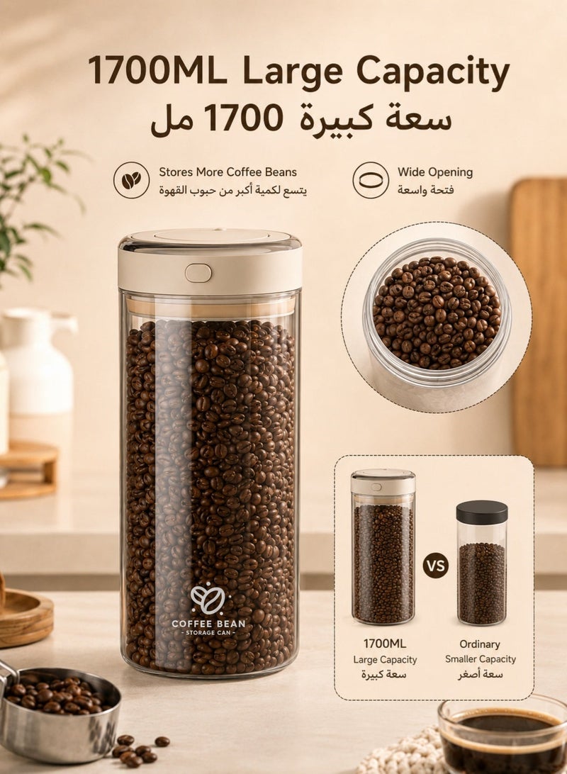 RUIYADA Vacuum Sealed Coffee Canister Coffee Container with One-Way CO2 Valve and Freshness Tracker, Perfect for Coffee Bean Storage,1700ml Large Capacity - Image 3