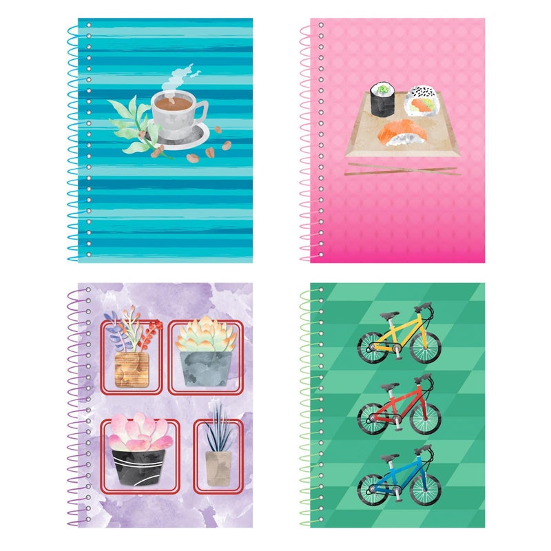 Roaring Spring دفتر ملاحظات دائري معاد تدويره من ROARING SPRING، 80 ورقة، 7" × 5"، مقاس جامعي، يباع كحزمة مكونة من 4 دفاتر بأغلفة متنوعة - Image 1