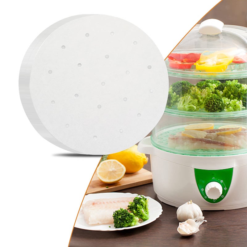 CONIE 12 Inch Steamer Paper Liners Perforated Parchment Paper for Air Fryer Steaming Basket 100cts