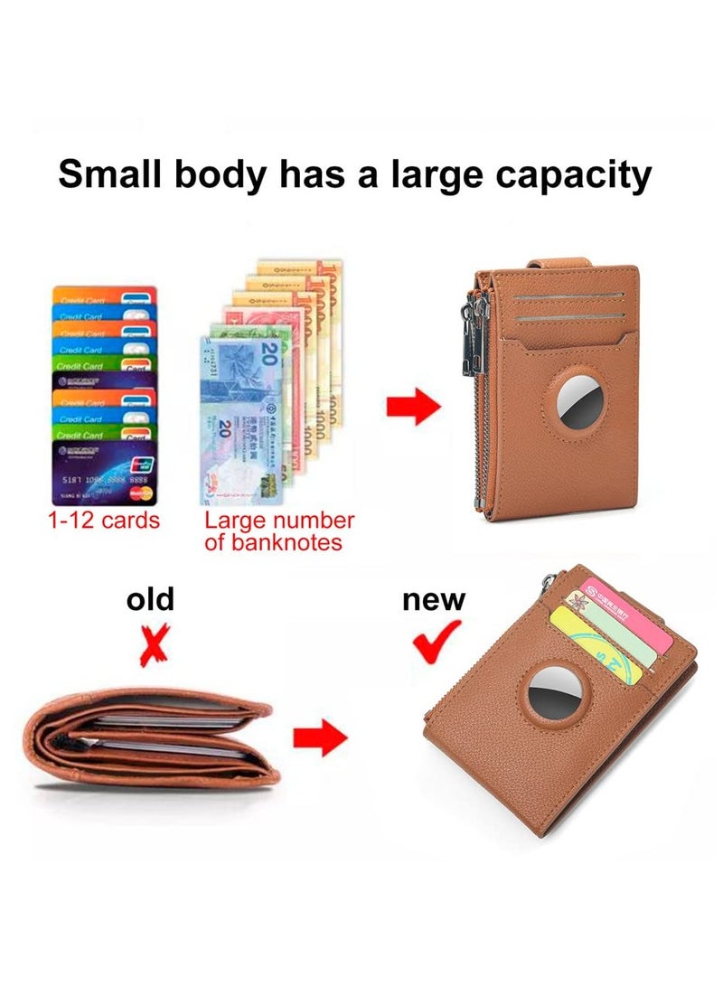 SOLARAE Womens AirTag Wallet, Genuine Leahter Bifold Credit Card Holder Wallet for Women, Slim Wallets Bifold Multi Card Case Zipper Coin Purse, Slim Thin Leather Card Wallet with Zipper Pocket, Brown - Image 5