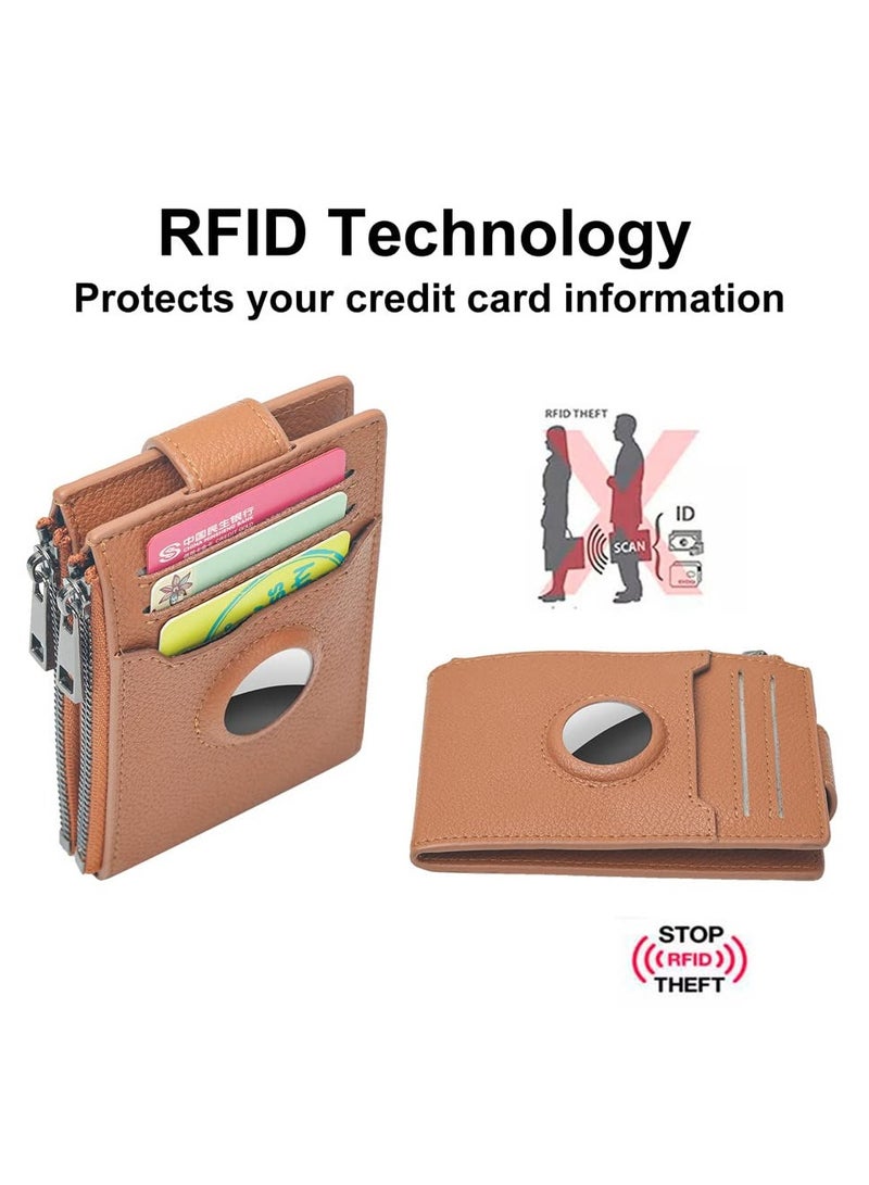 SOLARAE Womens AirTag Wallet, Genuine Leahter Bifold Credit Card Holder Wallet for Women, Slim Wallets Bifold Multi Card Case Zipper Coin Purse, Slim Thin Leather Card Wallet with Zipper Pocket, Brown - Image 4