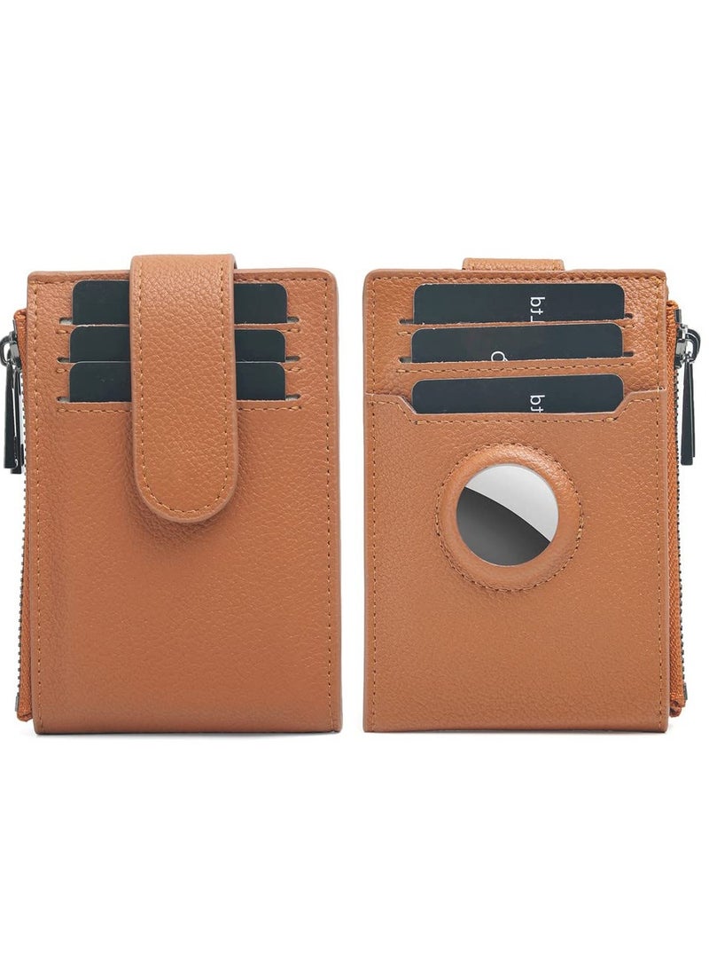 SOLARAE Womens AirTag Wallet, Genuine Leahter Bifold Credit Card Holder Wallet for Women, Slim Wallets Bifold Multi Card Case Zipper Coin Purse, Slim Thin Leather Card Wallet with Zipper Pocket, Brown - Image 2