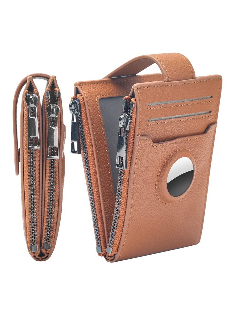 SOLARAE Womens AirTag Wallet, Genuine Leahter Bifold Credit Card Holder Wallet for Women, Slim Wallets Bifold Multi Card Case Zipper Coin Purse, Slim Thin Leather Card Wallet with Zipper Pocket, Brown - Image 1
