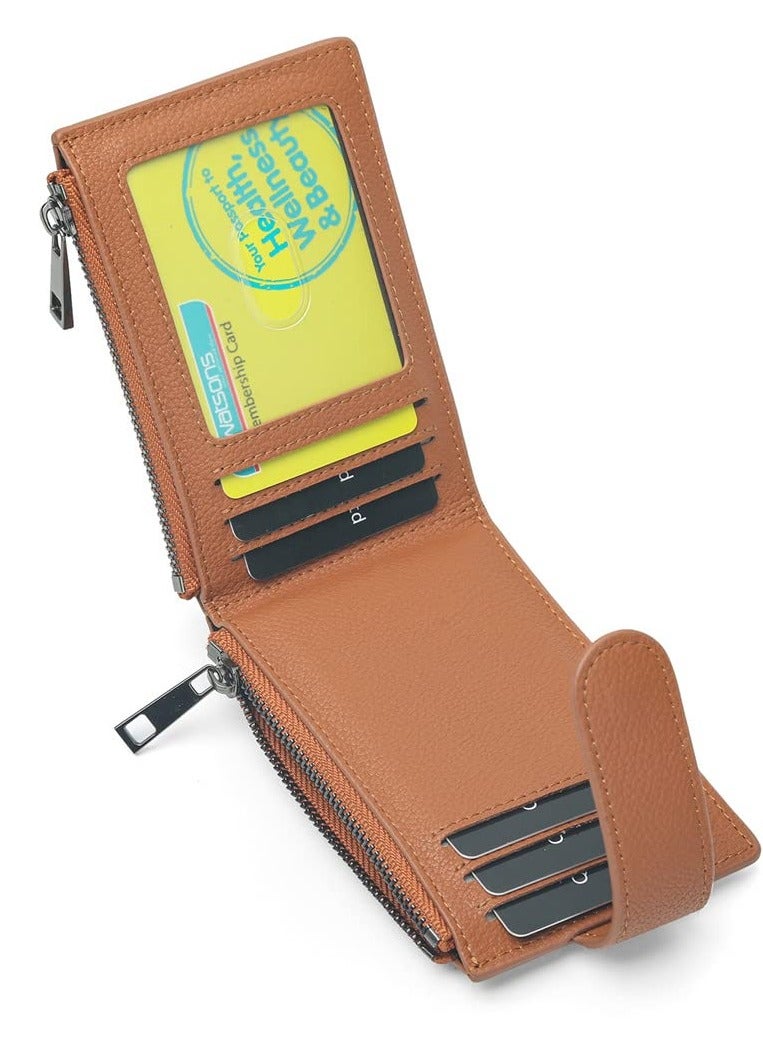 SOLARAE Womens AirTag Wallet, Genuine Leahter Bifold Credit Card Holder Wallet for Women, Slim Wallets Bifold Multi Card Case Zipper Coin Purse, Slim Thin Leather Card Wallet with Zipper Pocket, Brown - Image 3