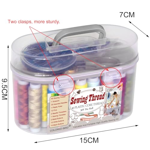colored bird 40 Spools of Sewing Thread,Gift Box Portable Basic Sewing Repair Kits (Grey) - Image 2