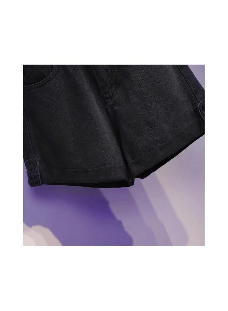 1-Piece Ladies and Girls Short Jeans,Summer Thin Trendy Loose Fitting Womens Denim Shorts,Casual and Versatile Girls Jeans Shorts,Colour Black,Size S - Image 4