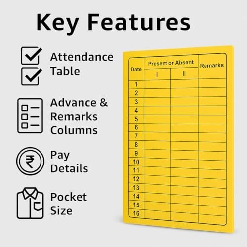 Tia Crafts Attendance Card for Daily Payroll Wages Workmans Attendance Record Folded Pocket Size and Calculation of Wages/Mix Color Attendance Report (500) - Image 3