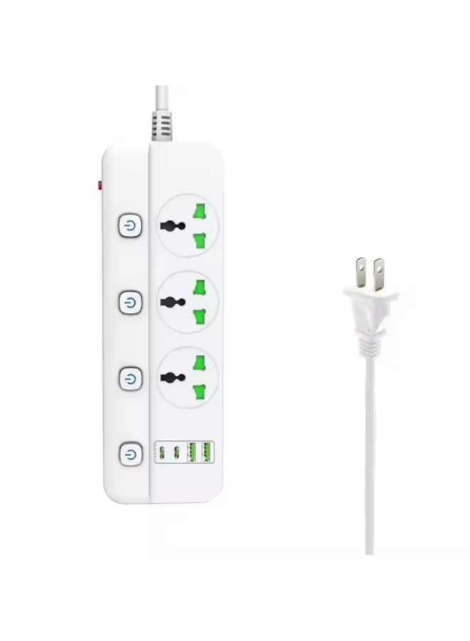 PROMASS Hawk Defender Series Power Socket - 4 Universal Outlets, 3 USB Ports, 1 PD Type-C Port, 2500W, Anti-Static with Individual Switches