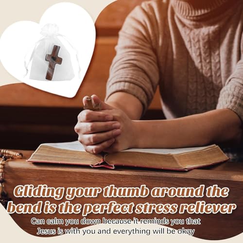 Brevynx Handmade 25Pcs Pocket Wooden Cross Fidget in bulk with Organza Bags - Stress Relief Cross My Heart for Christian, Religious Easter Day Gifts - Image 5