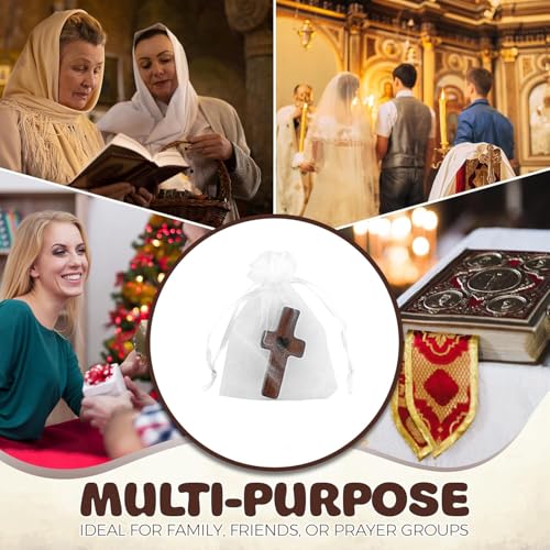 Brevynx Handmade 25Pcs Pocket Wooden Cross Fidget in bulk with Organza Bags - Stress Relief Cross My Heart for Christian, Religious Easter Day Gifts - Image 4