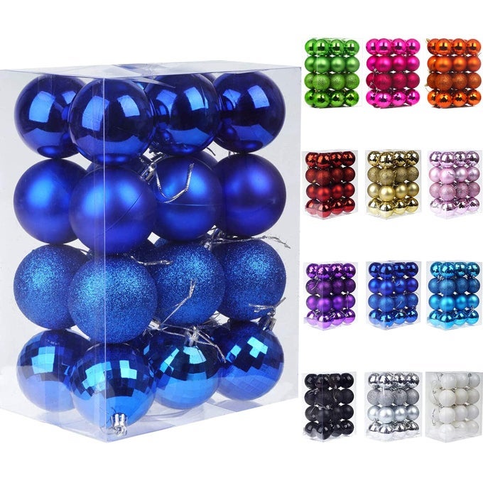 24Pcs Christmas Balls Ornaments for Xmas Christmas Tree 4 Style Shatterproof Christmas Tree Decorations Hanging Ball for Holiday Wedding Party Decoration Navy Blue 2462CM