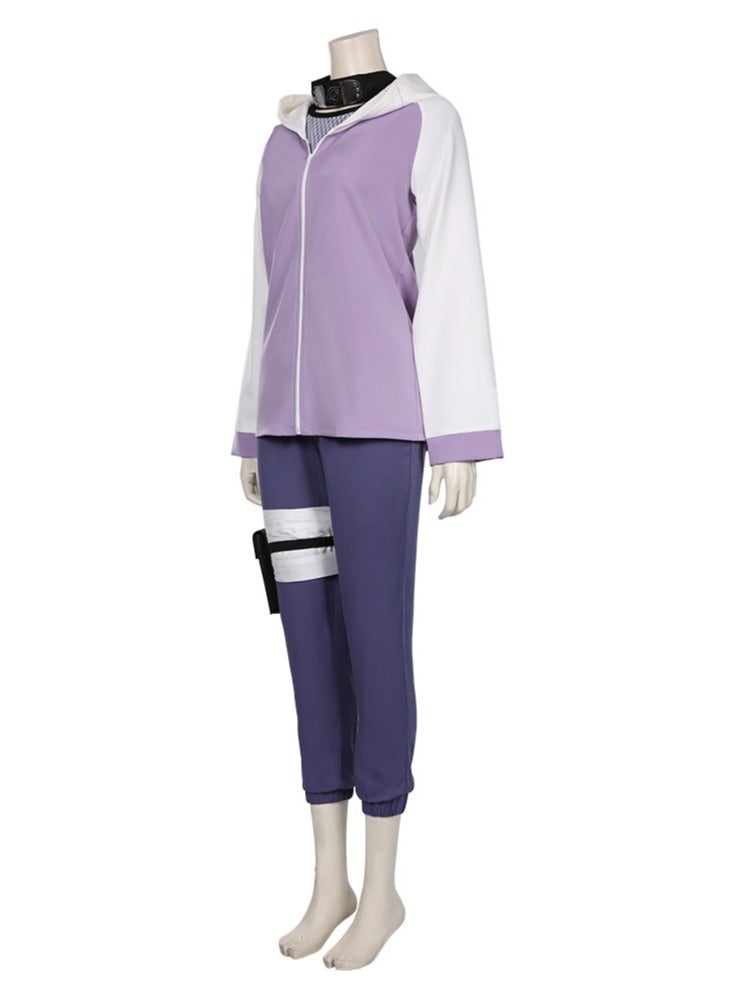 Naruto Hinata Hyuga Cosplay Costume, Hinata Hoodie Set With Forehead Protection, Pants With Leggings bandage, Net clothes, Kunai Bag for Women - Image 4