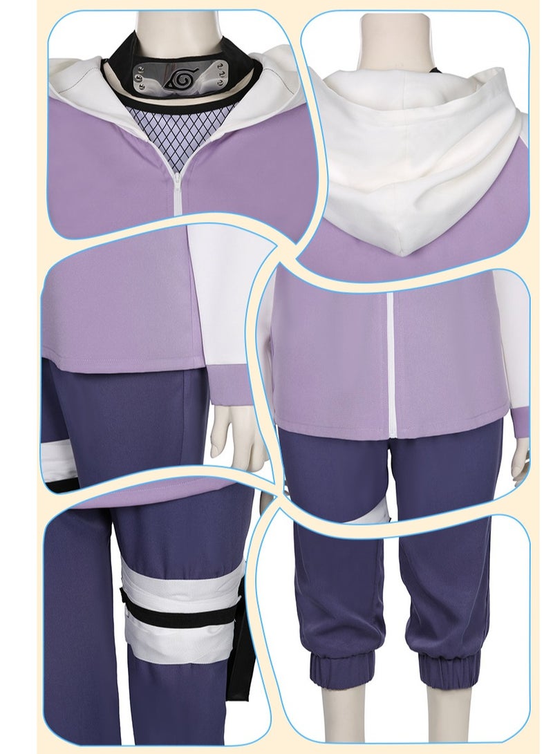 Naruto Hinata Hyuga Cosplay Costume, Hinata Hoodie Set With Forehead Protection, Pants With Leggings bandage, Net clothes, Kunai Bag for Women - Image 5