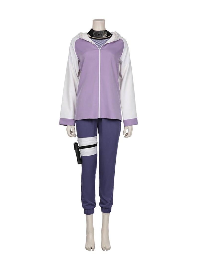 Naruto Hinata Hyuga Cosplay Costume, Hinata Hoodie Set With Forehead Protection, Pants With Leggings bandage, Net clothes, Kunai Bag for Women - Image 1