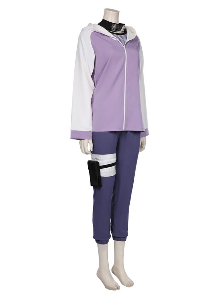 Naruto Hinata Hyuga Cosplay Costume, Hinata Hoodie Set With Forehead Protection, Pants With Leggings bandage, Net clothes, Kunai Bag for Women - Image 2