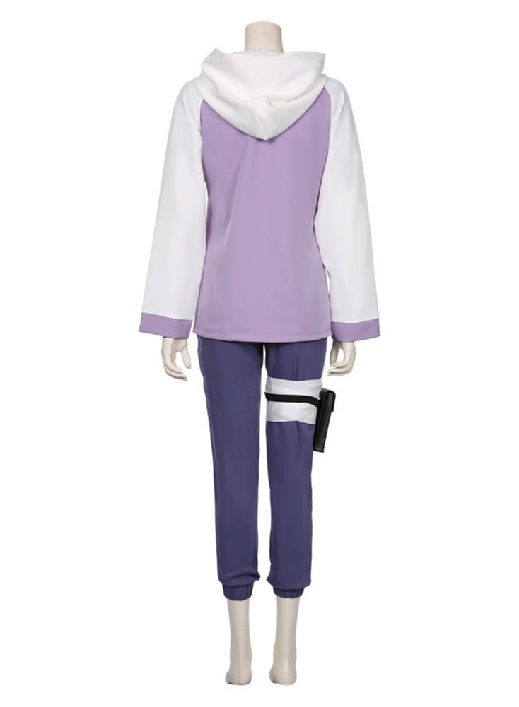 Naruto Hinata Hyuga Cosplay Costume, Hinata Hoodie Set With Forehead Protection, Pants With Leggings bandage, Net clothes, Kunai Bag for Women - Image 3