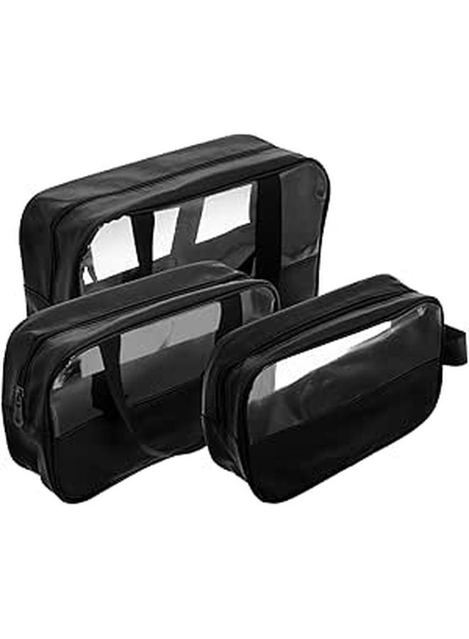 Large Capacity 3Pcs Zippered Makeup Bag Set Semitransparent Travel Cosmetic Organizer with Handle - Image 1