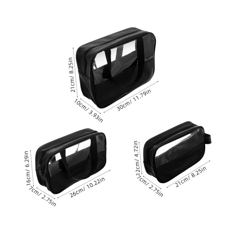 Large Capacity 3Pcs Zippered Makeup Bag Set Semitransparent Travel Cosmetic Organizer with Handle - Image 3