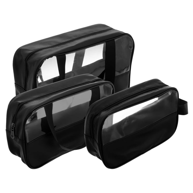 Large Capacity 3Pcs Zippered Makeup Bag Set Semitransparent Travel Cosmetic Organizer with Handle - Image 2