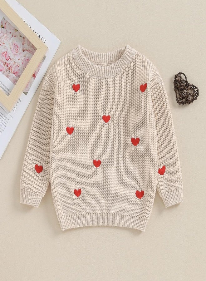 Gureui Toddler Baby Boy Girl Heart Knit Sweater Kids Infant Newborn Valentines Day Outfit (A Khaki Heart, 6-9 Months) - Image 2