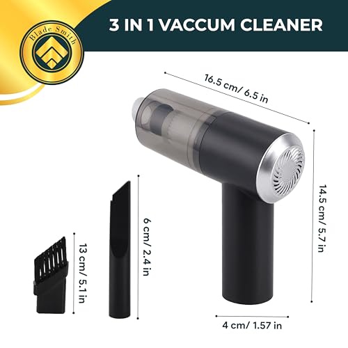 BLADESMITH 3 in 1 Portable Mini Vacuum Cleaner for Home & Car | Model AS-228 | Cordless Handheld Air Blower, Suction & Brush | USB Rechargeable | Compact Dust Remover - (Pack of - 1) - Image 3