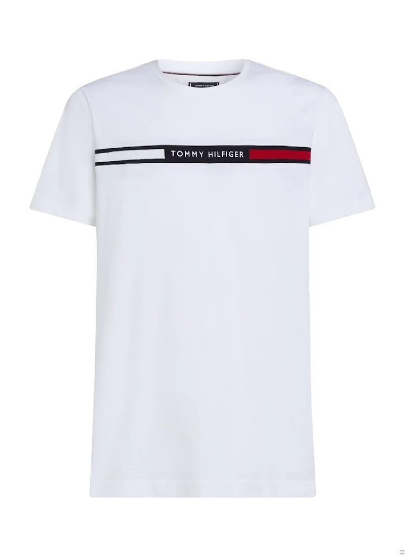 TOMMY HILFIGER Men's Crew Neck Logo Panel T-Shirt, White - Cotton