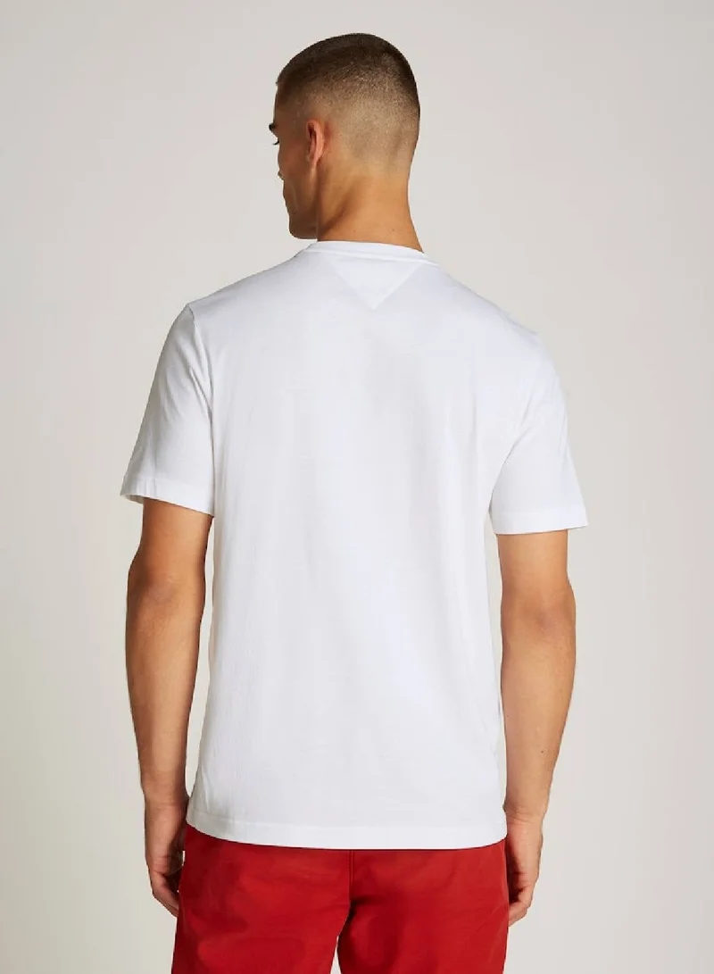 TOMMY HILFIGER White Crew Neck Logo Panel T-Shirt for Men | Best Price UAE