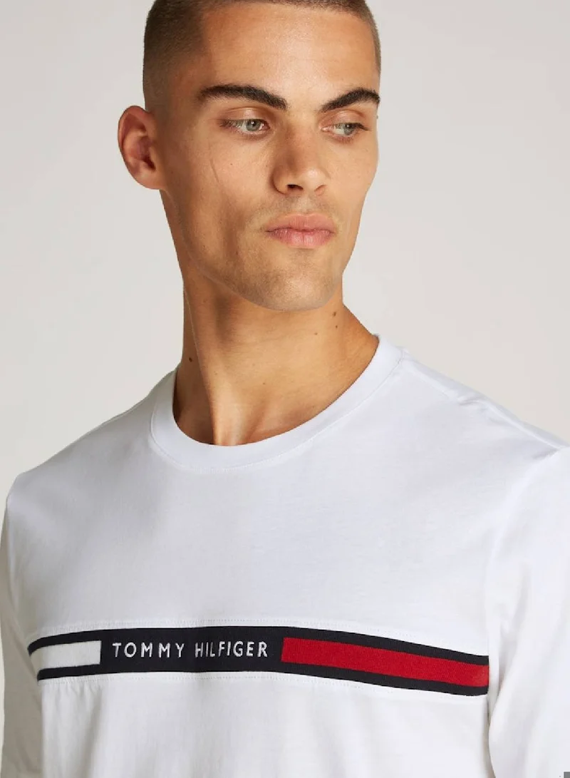 TOMMY HILFIGER White Crew Neck Logo Panel T-Shirt for Men | Best Price UAE