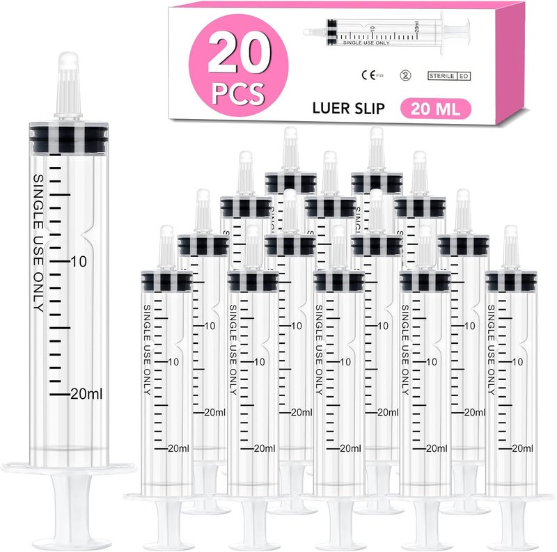 TENKAIWICK 20 PCS 20ml Oral Syringe With Cap,Plastic Syringe without Needle for Medicine Dropper, Feeding Pets, Liquid Measuring, Handicrafts，Individually Sealed, Luer Slip Protective coating - Image 1